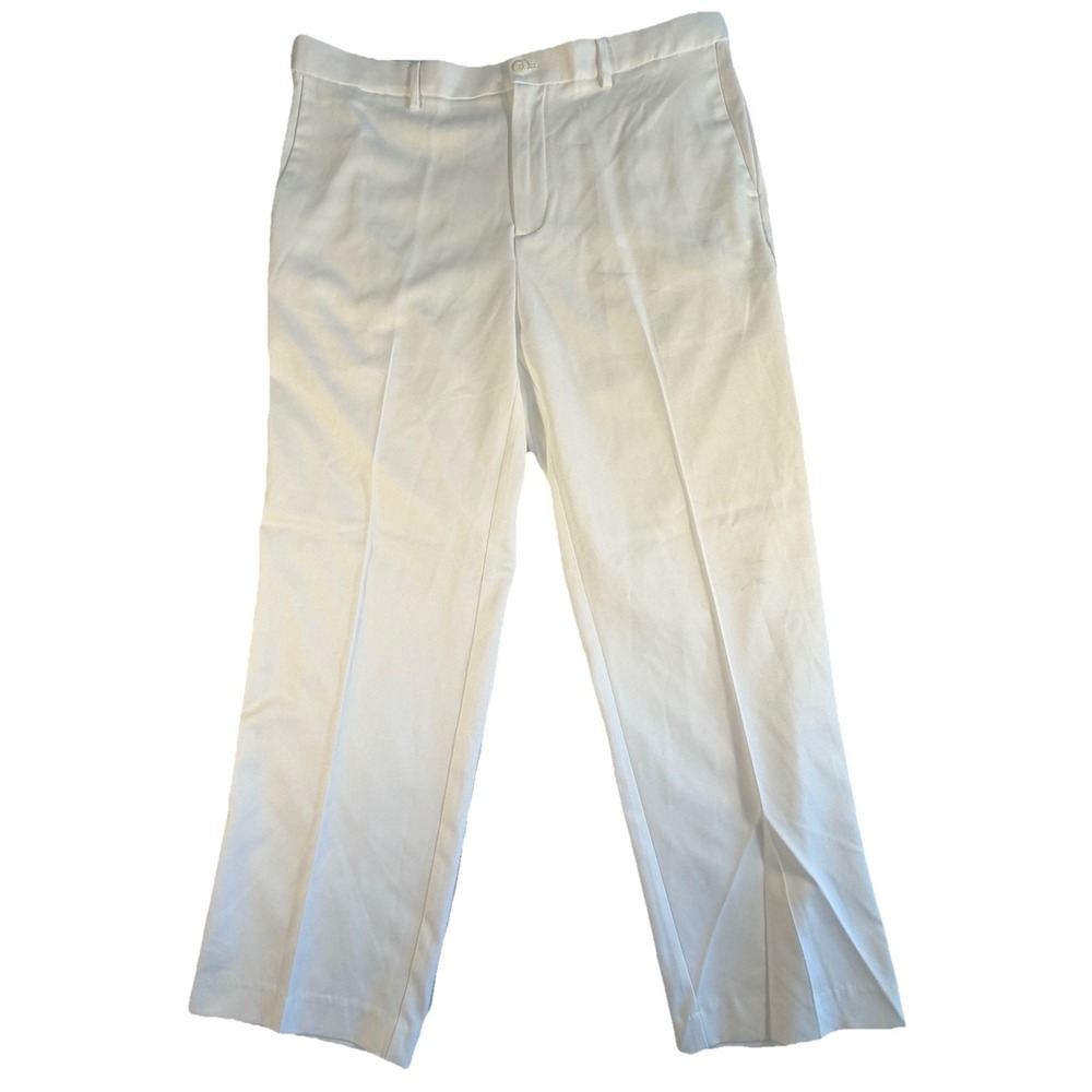 NWT PGA Tour Golf Pants Men's Sz 38x30 White Straight Leg Front Crease